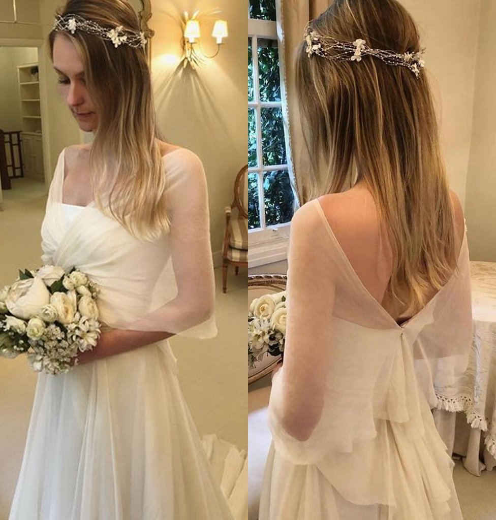Simple Elegant Chiffon Beach Wedding Dresses with Wrap Sleeves, Unique Bridal Dress UQ1769