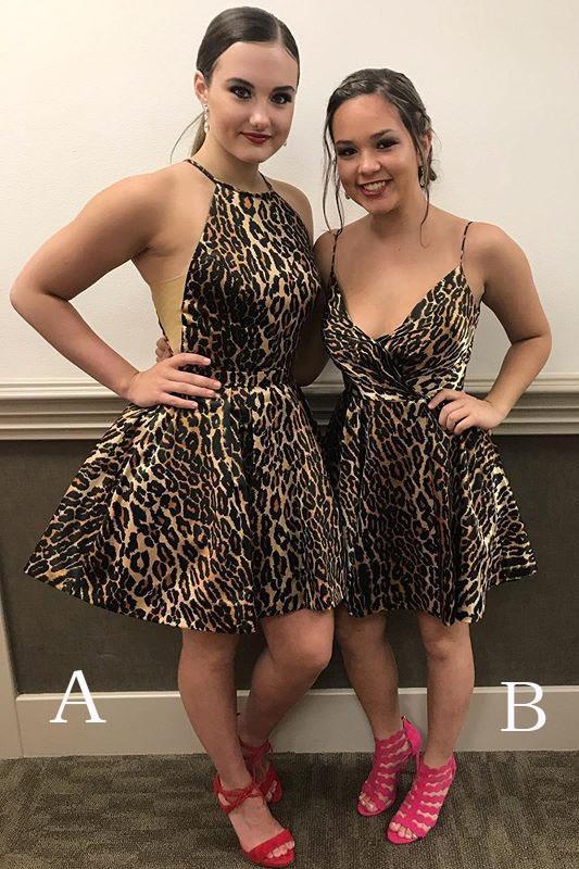 Sexy Mini Homecoming Dress with Leopard Print, Unique Sleeveless Short Prom Dress UQ1849