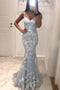 Sexy Spaghetti Straps Mermaid Prom Dress with Lace Appliques UQ2393
