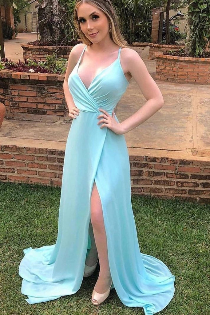 Sexy Spaghetti Strap Side Slit Long Evening Dresses, Flowy Long Prom D cherishgirls Sexy Spaghetti Strap Side Slit Long Evening Dresses, Flowy Long Prom D cherishgirls