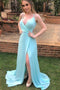 Sexy Spaghetti Strap Side Slit Long Evening Dresses, Flowy Long Prom Dresses UQ2065