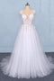 Sexy V Neck Tulle Wedding Dress with Lace Appliques, A Line Backless Bridal Dress UQ2287