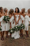 Sheath Knee Length Off the Shoulder Mermaid Bridesmaid Dress with Ruffles UQ2514
