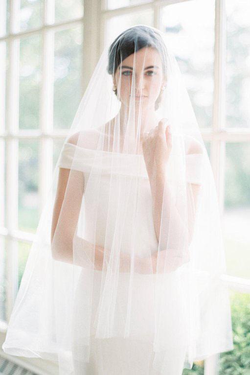 One Tier Ivory Simple Tulle Wedding Veil,  Bridal Veil V039