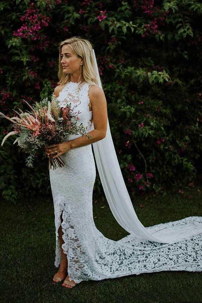 mermaid wedding dress slit mermaid dress wedding Satin Mermaid Wedding Gown with Pleated Bust Lotus Threads Bridal