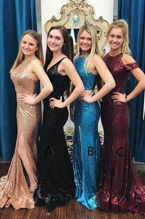 Glitter Sexy Mermaid Prom Dress, Sweep Train Sequined Long Bridesmaid Dress UQ2438