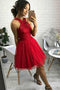 Cute Red Tulle Short Homecoming Dress with Beading, A Line Sweetheart Short Prom Dress UQ1754