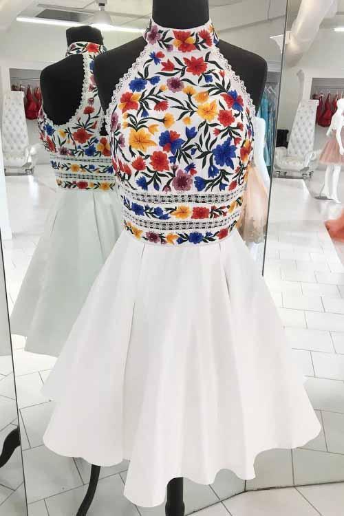 Unique White High Neck Short Prom Dresses, A Line Sleeveless Short Hom cherishgirls Unique White High Neck Short Prom Dresses, A Line Sleeveless Short Hom cherishgirls
