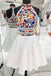 Unique White High Neck Short Prom Dresses, A Line Sleeveless Short Homecoming Dress N1718