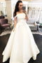 Simple A-Line Off the Shoulder Button Covered Long Wedding Dress, Cheap Bridal Dress UQ1768