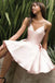 Light Pink Satin Spaghetti Strap Homecoming Dress, Simple Cheap Mini Prom Dress UQ1805