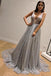 A-Line Sleeveless Silver Backless Fashion Custom Unique Deisgn Long Prom Dresses N2247
