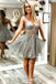 Cute A-line Sparkle Grey Short Party Dress, Cheap Gray Short Homecoming Dresses UQ2100