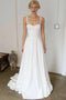 A-Line Straps Sweep Train Sleeveless Stain Simple Wedding Dress, Beach Wedding Gown UQ2486