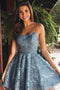 Spaghetti Straps Sleeveless Lace Graduation Dress, A Line Lace Homecoming Dress UQ2165