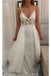 Spaghetti Straps V-Neck Lace Beach Wedding Dress with Detachable Train chw0026