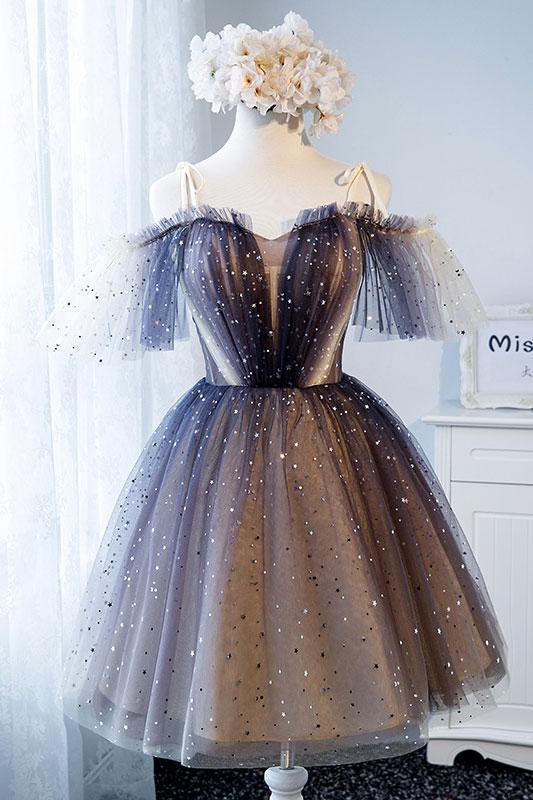 Sparkly Off the Shoulder Homecoming Dress with Short Sleeves, Unique T cherishgirls Sparkly Off the Shoulder Homecoming Dress with Short Sleeves, Unique T cherishgirls