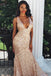 Sparkly Mermaid V Neck Sleeveless Prom Dresses, Sexy Sweep Train Long Prom Dress N2560
