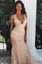 Sparkly Mermaid V Neck Sleeveless Prom Dresses, Sexy Sweep Train Long Prom Dress UQ2560