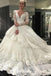Ivory Deep V-Neck Long Sleeves Lace Appliques Chapel Train Tiered Wedding Dress N2083