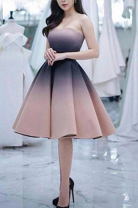 Knee Length Strapless Ombre Homecoming Dresses, A Line Unique Short Pr cherishgirls Knee Length Strapless Ombre Homecoming Dresses, A Line Unique Short Pr cherishgirls