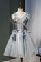 Pricess Straps Appliqued Tulle Homecoming Dress, A Line Short Prom Dress with Lace UQ1976