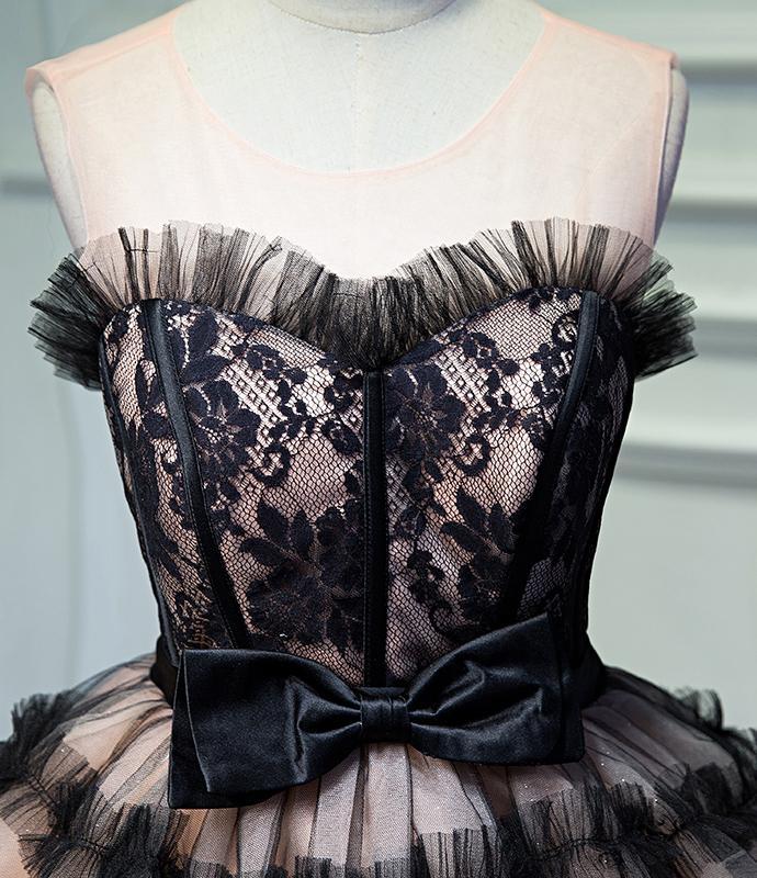 Black Strapless Satin Homecoming Dress with Lace, Cheap Graduation Dress with Crystals UQ1980