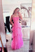 New Arrival Hot Pink Spaghetti Straps Floor Length Prom Dress With Ruffles, Tulle Formal Gown CHP0072