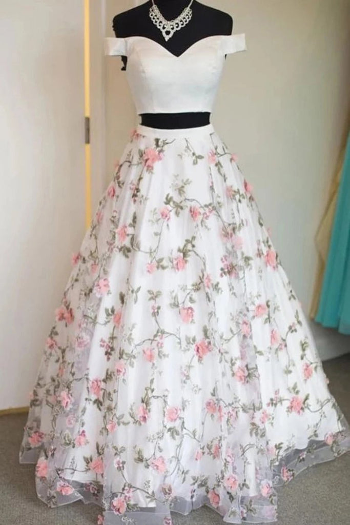 Two Piece Off the Shoulder Lace Prom Dresses, Charming Long Graduation cherishgirls Two Piece Off the Shoulder Lace Prom Dresses, Charming Long Graduation cherishgirls