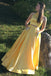 Yellow Satin Two Pieces Long Homecoming Dress with Silver Beading, Prom Dress UQ2043