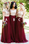 Stunning Two Piece Short Sleeves Burgundy Tulle Bridesmaid Dress with Sequins UQ2510