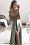 Unique V Neck Split Prom Dress, Floor Length Sexy Formal Dress UQ2605