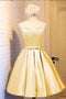 A Line V Neck Sleeveless Satin Graduation Dress with Lace Appliques, Cute Homecoming Gown UQ2061