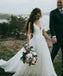 Fairy A-line V Neck Sleeveless Chiffon Beach Wedding Dresses With Button, Simple Bridal Dress UQ2549