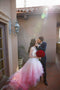 A-line Colorful Pink and White Long Sleeves Sheer Long Wedding Dress chw0002