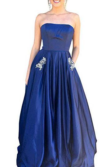 Royal Blue Strapless Bridesmaid Dress with Pockets, A Line Satin Prom cherishgirls Royal Blue Strapless Bridesmaid Dress with Pockets, A Line Satin Prom cherishgirls