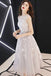 Light Gray Tulle Homecoming Dress, A Line Tea Length Tulle Prom Gown UQ2192