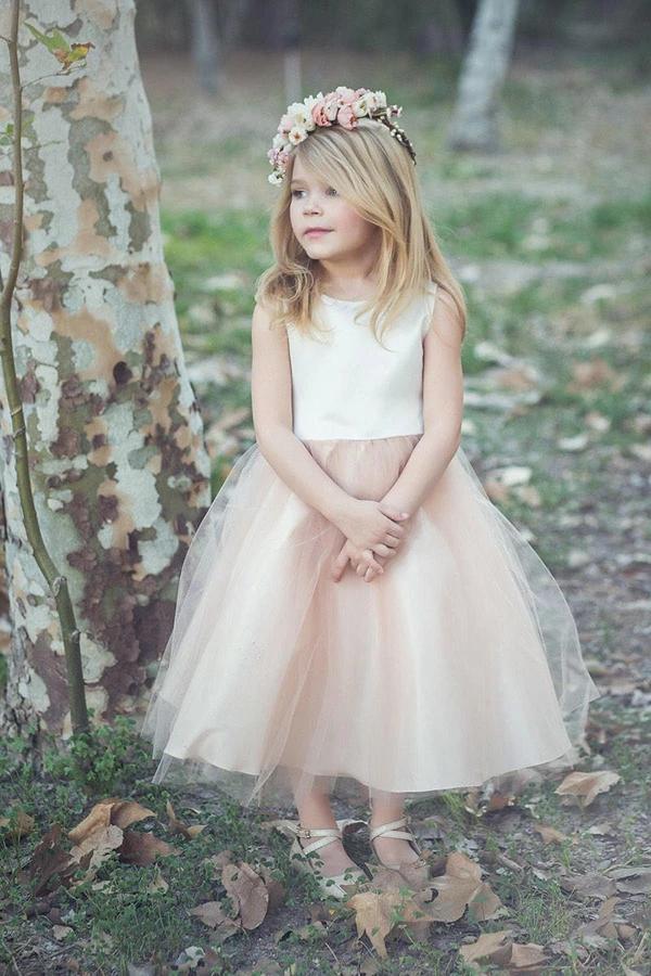 Ankle-Length Sleeveless Tulle Flower Girl Dress, A Line Stunning Flower Girl Dresses UF072 Ankle-Length Sleeveless Tulle Flower Girl Dress, A Line Stunning Flower Girl Dresses UF072