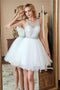 White Sleeveless Puffy Tulle Homecoming Dresses, Cheap A Line Short Prom Gown UQ2138