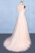 Peach V Neck Sleeveless Tulle A Line Prom Dresses, Straps Tulle Evening Dress UQ2329