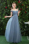 Cheap Off Shoulder Tulle Long Prom Dress with Short Sleeves,  Simple Bridesmaid Dresses UQ2323