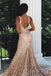 Sparkly Mermaid V Neck Sleeveless Prom Dresses, Sexy Sweep Train Long Prom Dress UQ2560