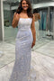 Shiny Mermaid White Sequined Long Prom Dresses, Floor-Length Backless Formal Dresses CHP0110