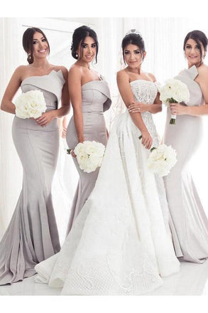 Strapless Mermaid Bridesmaid Dress with Sweep Train, Trumpet Sleeveless Bridesmaid Dresses UQ2381