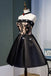 Black Strapless Satin Homecoming Dress with Lace, Cheap Graduation Dress with Crystals UQ1980
