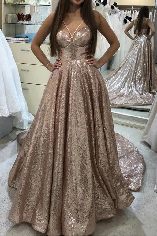 Shiny Puffy Sleeveless Sequined Court Train Prom Dress, Sparkly Sequin cherishgirls Shiny Puffy Sleeveless Sequined Court Train Prom Dress, Sparkly Sequin cherishgirls