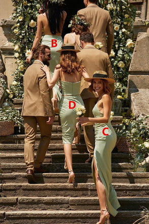 Mismatched Elastic Silk Satin Bridesmaid Dress, Sage Green New Mixed Style Prom Dress chb0014