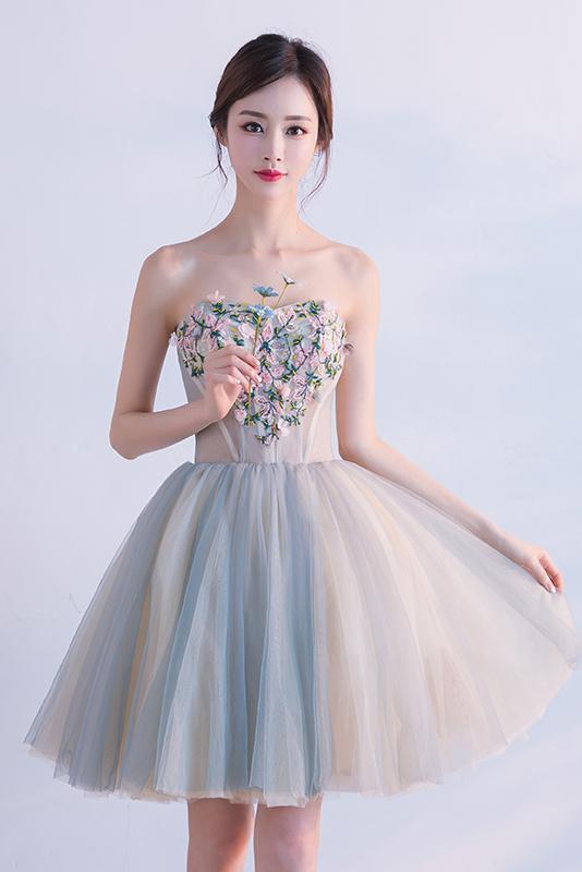 Sweetheart Homecoming Dress with Flowers, Short Prom Dresses UQ1727