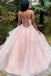 Spaghetti Straps Tulle Long Prom Dress with Lace Appliques, New Pink Long Party Dress UQ2466