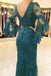 White V Neck Long Prom Dress, Mermaid Lace Appliqued Evening Dress with Sleeves UQ2026
